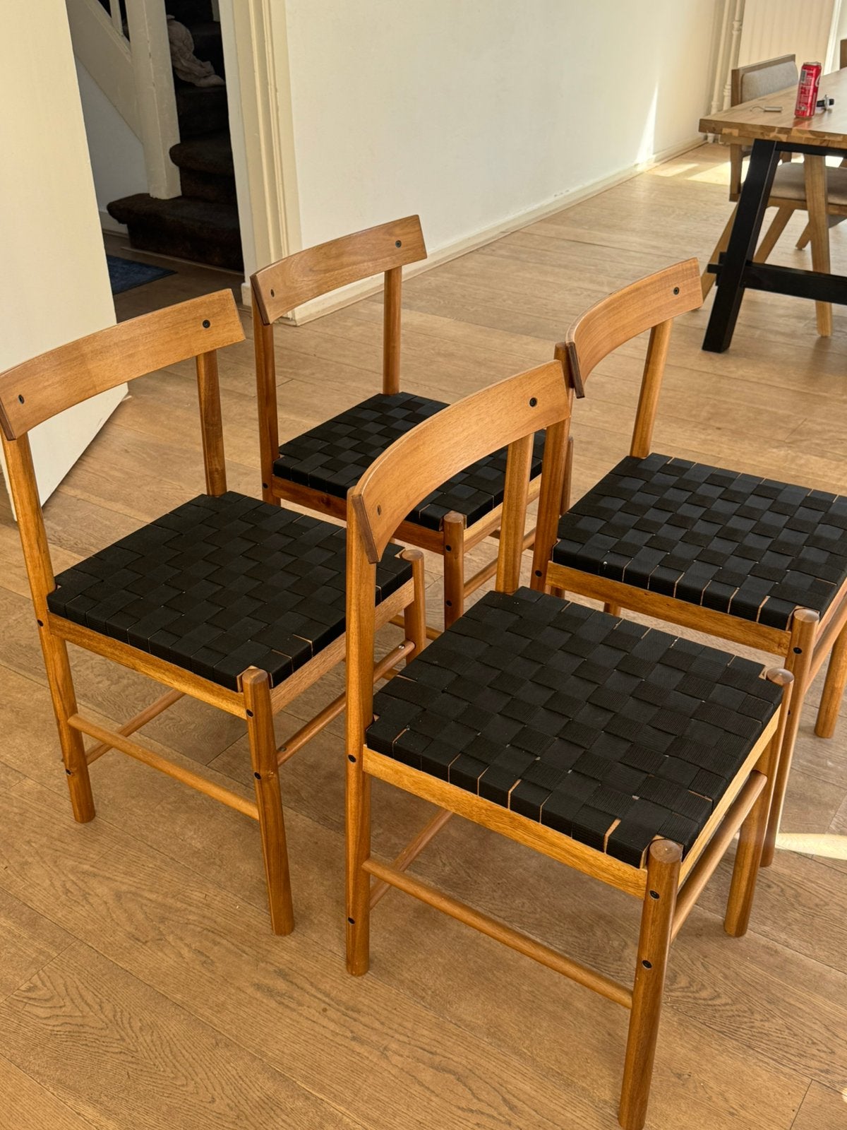 4x IKEA NACKANÄS eetkamerstoel acacia – z.g.a.n., Ophalen, Zo goed als nieuw, Bruin, Vier