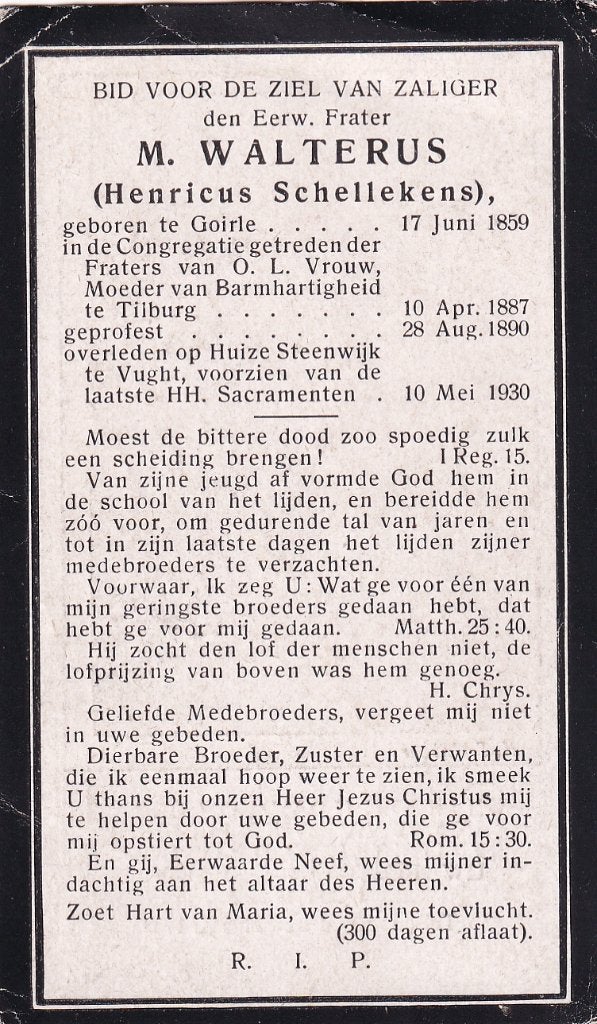 Schellekens Henricus 1859 Goirle 1930 Vught  priester, Ophalen of Verzenden, Bidprentje