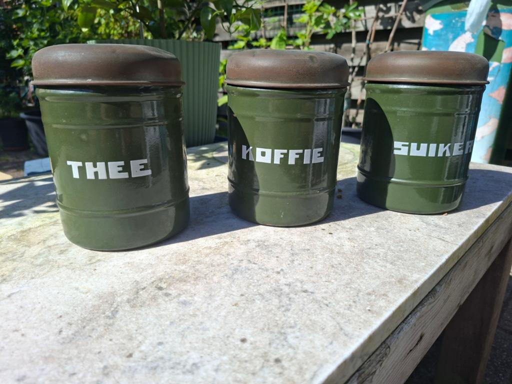 koffie thee en suiker blikken zeer oud, Huis en Inrichting, Keuken | Potten en Pannen, Ophalen, Gebruikt, Overige materialen, Pot, Bus of Blik