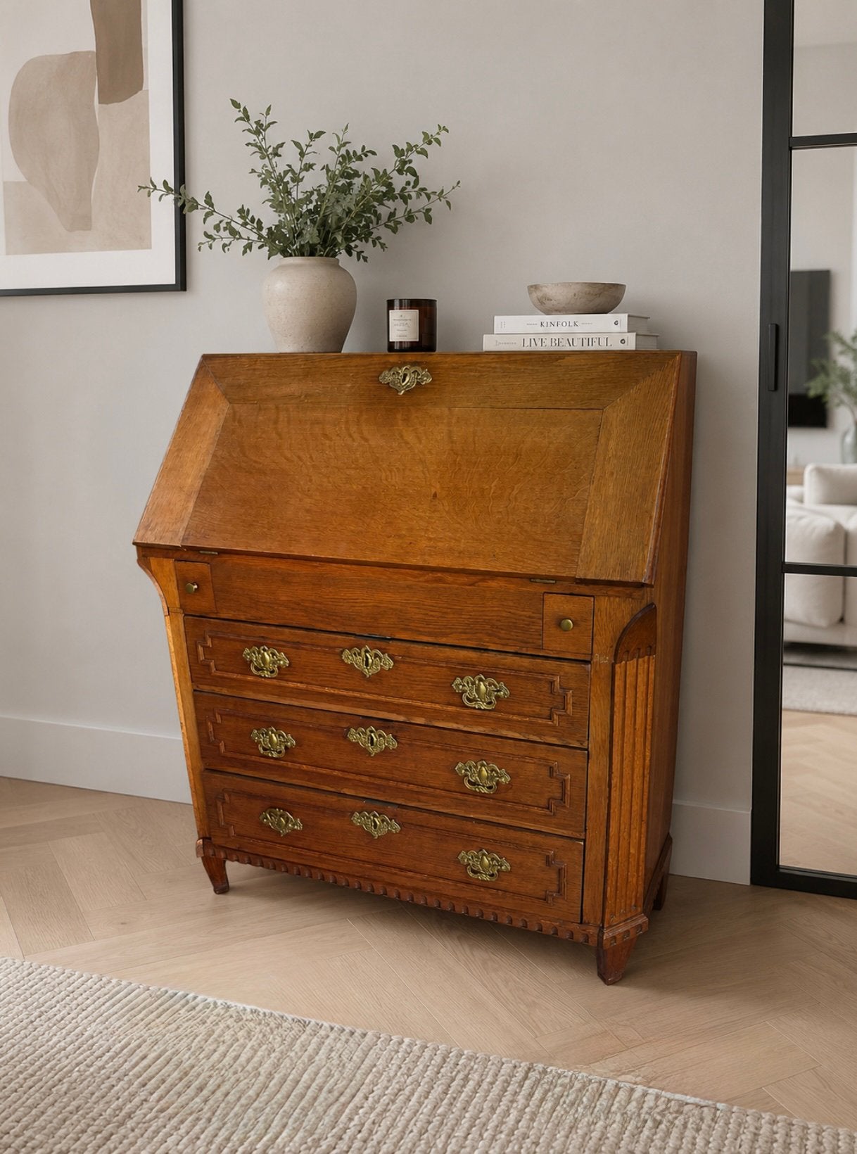 Bureau, Secretaire, damesbureau, massief eiken, rond 1900 ., Ophalen, Gebruikt, Engels