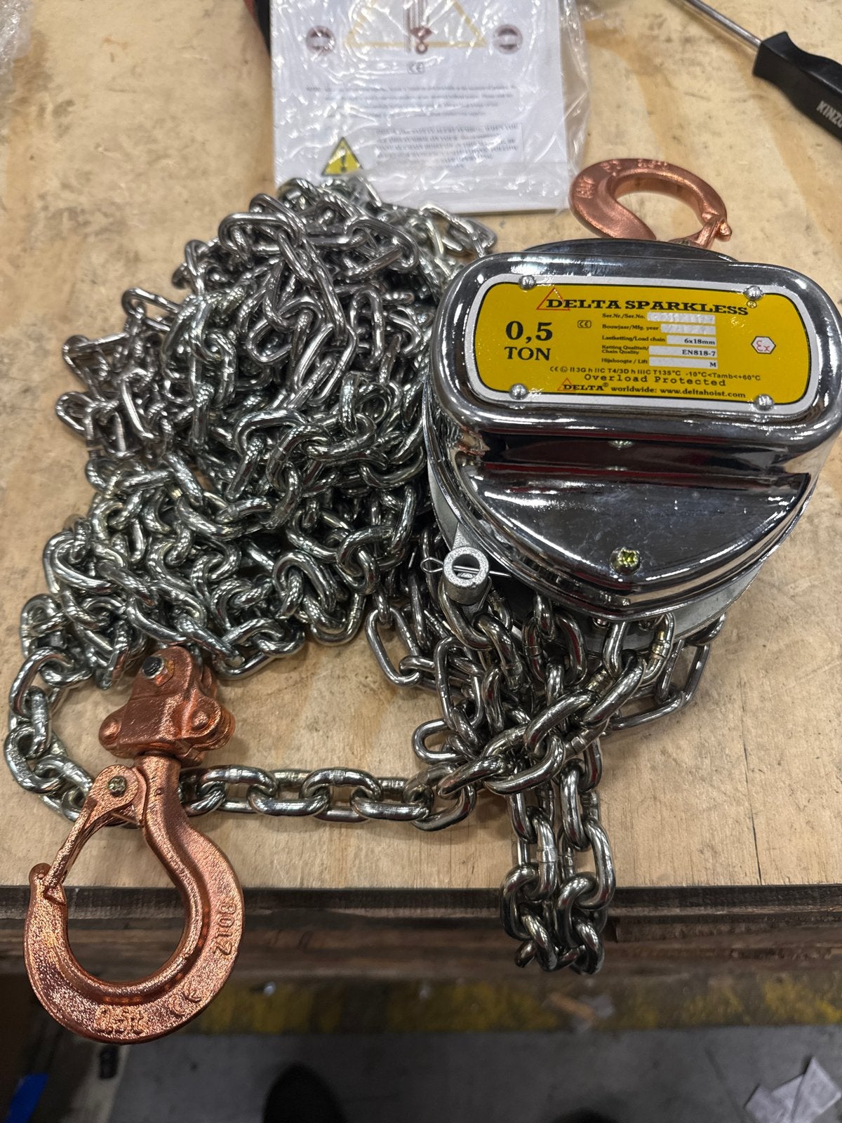 Delta Sparkless handkettingtakel 0,5 ton, Ophalen of Verzenden, Nieuw, Handmatig