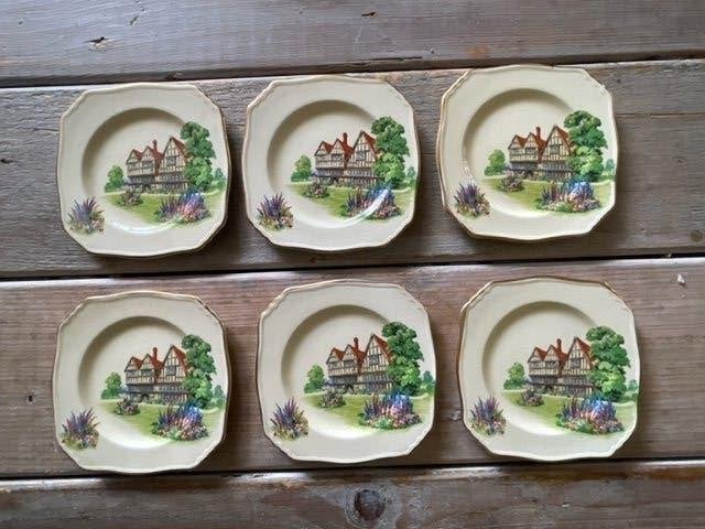 6 x antiek gebak bordje. Royal winton england. Cottages. 6 P, Antiek en Kunst, Ophalen