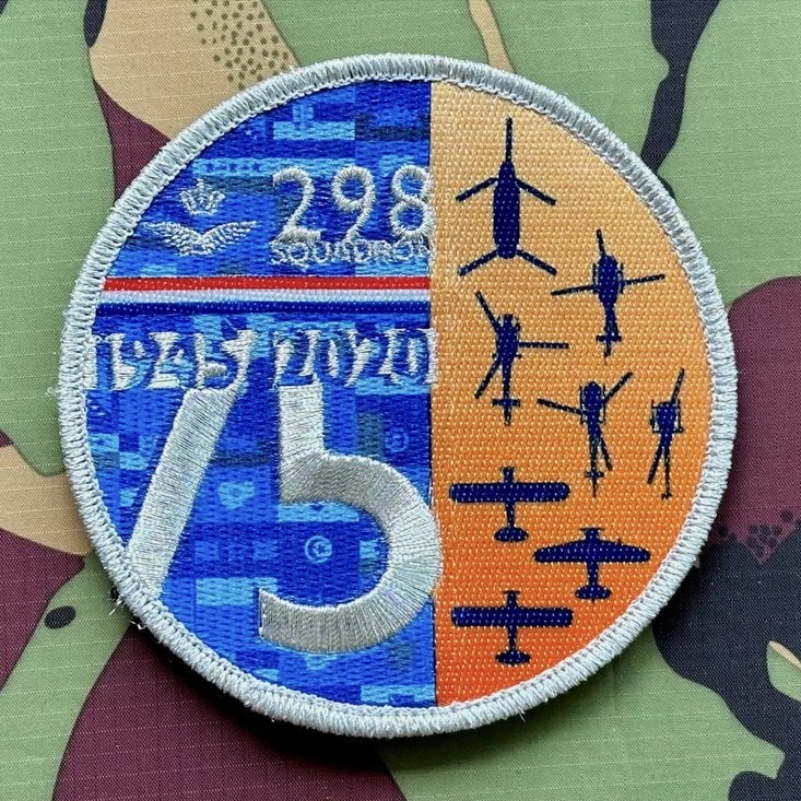 Patch RNLAF 298 SQN 75 Years, Verzamelen, Verzenden, Luchtmacht, Nederland, Embleem of Badge