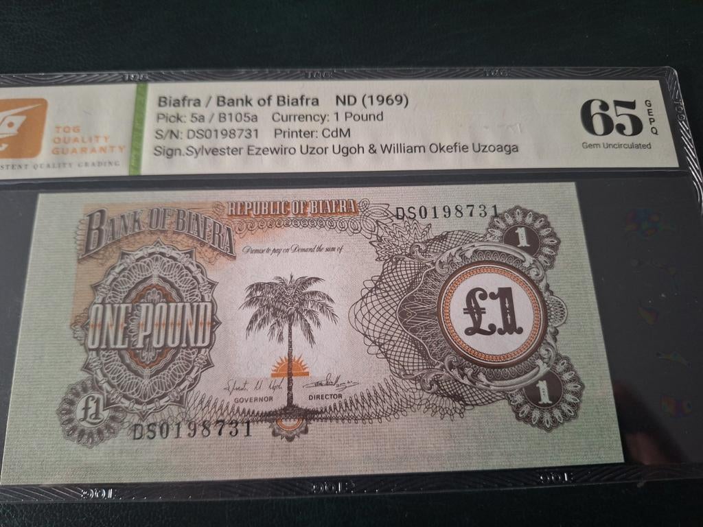 Biafra 1 Pond 1969 TQG 65 - Zeldzaam Bankbiljet, Postzegels en Munten, Ophalen of Verzenden