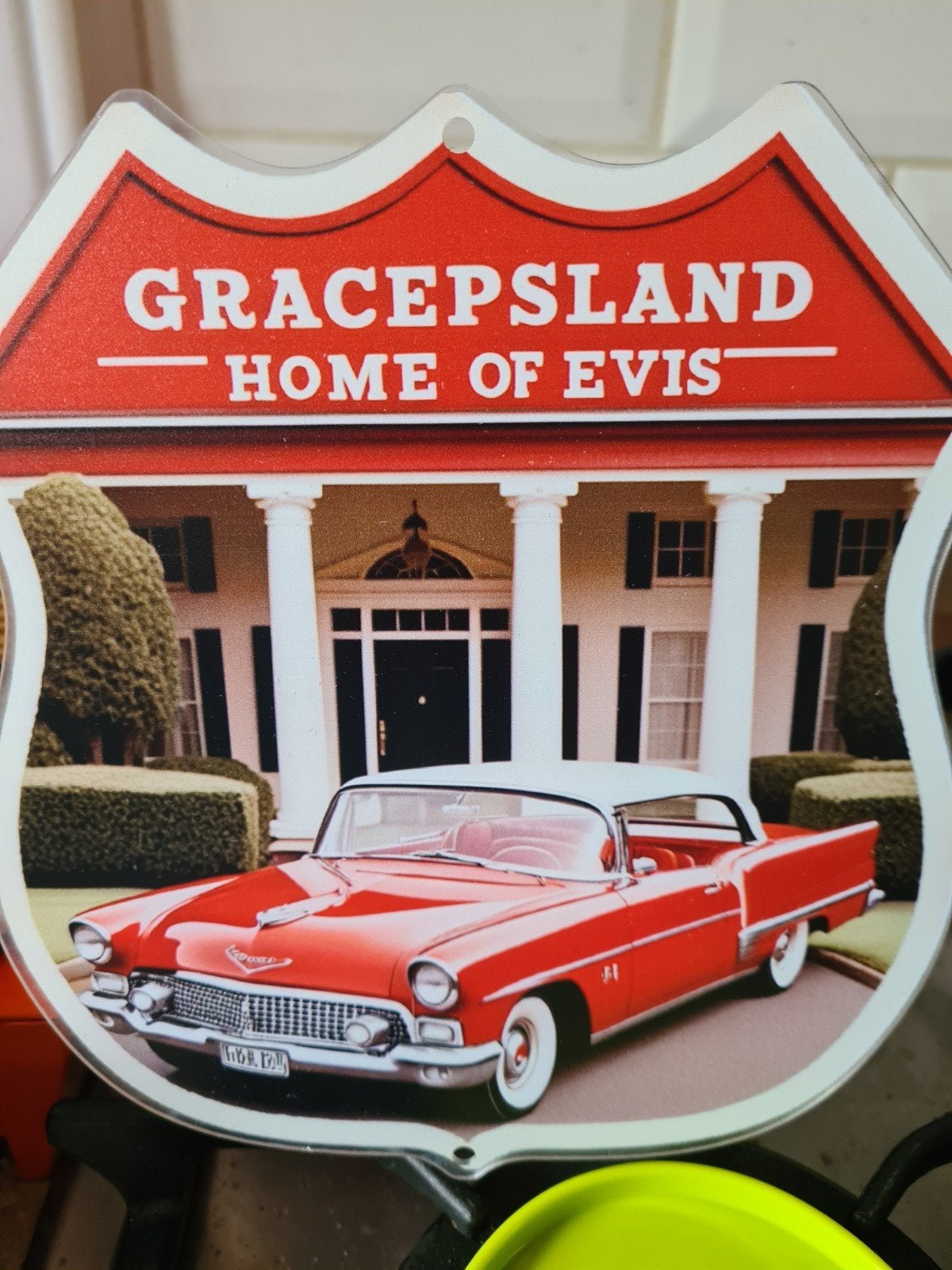 Elvis Graceland bord 20x20 cm, Vintage, Gebruikt, Meerkleurig, Overige materialen