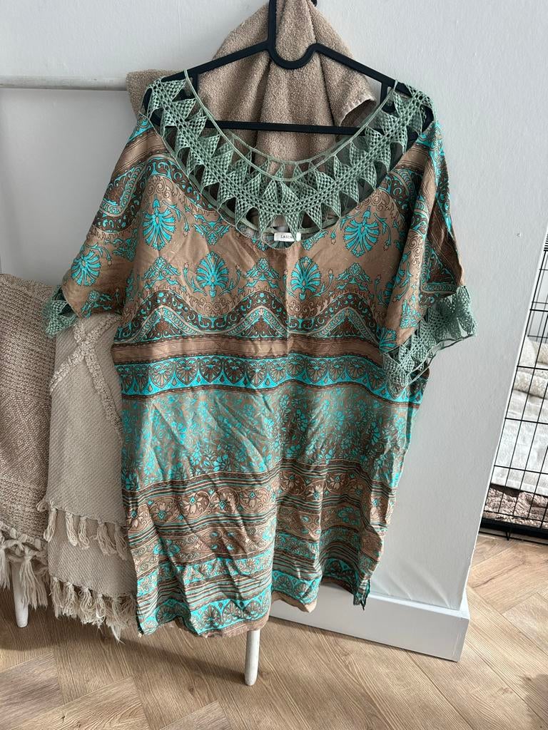 Lascana Oversized Strandjurkje Bohemien Ibiza Groen/Blauw, Kleding | Dames, Jurken, Maat 42/44 (L), Ophalen of Verzenden, Gedragen