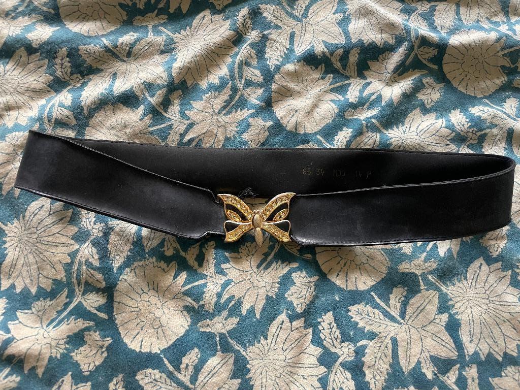 vintage boho zwarte strass vlinder gesp taille riem ceintuur, Zwart, Tailleriem, Ophalen of Verzenden, Vintage
