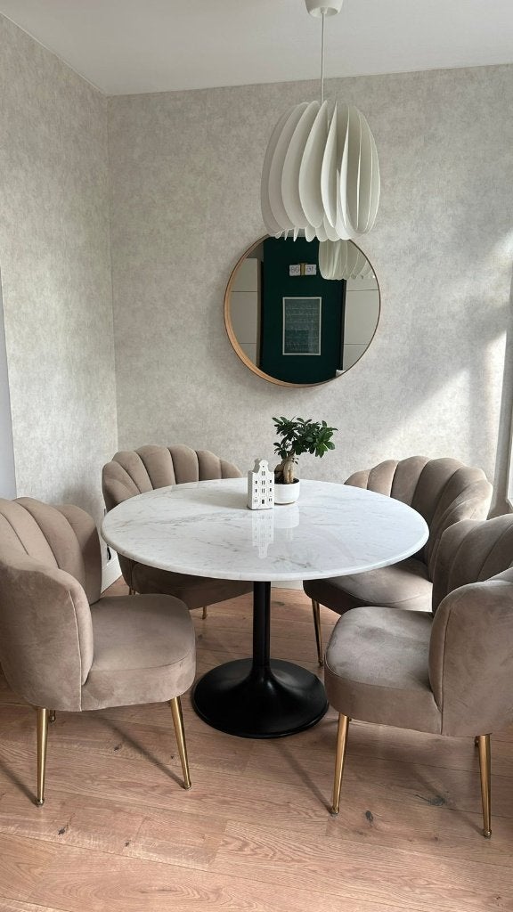 Luxe eetkamerset (ronde marmeren tafel en 4 stoelen), Huis en Inrichting, Ophalen, Zo goed als nieuw, Luxe, 4 tot 6 stoelen