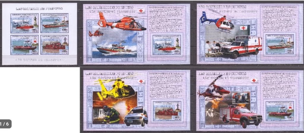 5 blokken brandweer - helicopters - schepen (set B) postf, Verzenden, Buitenland