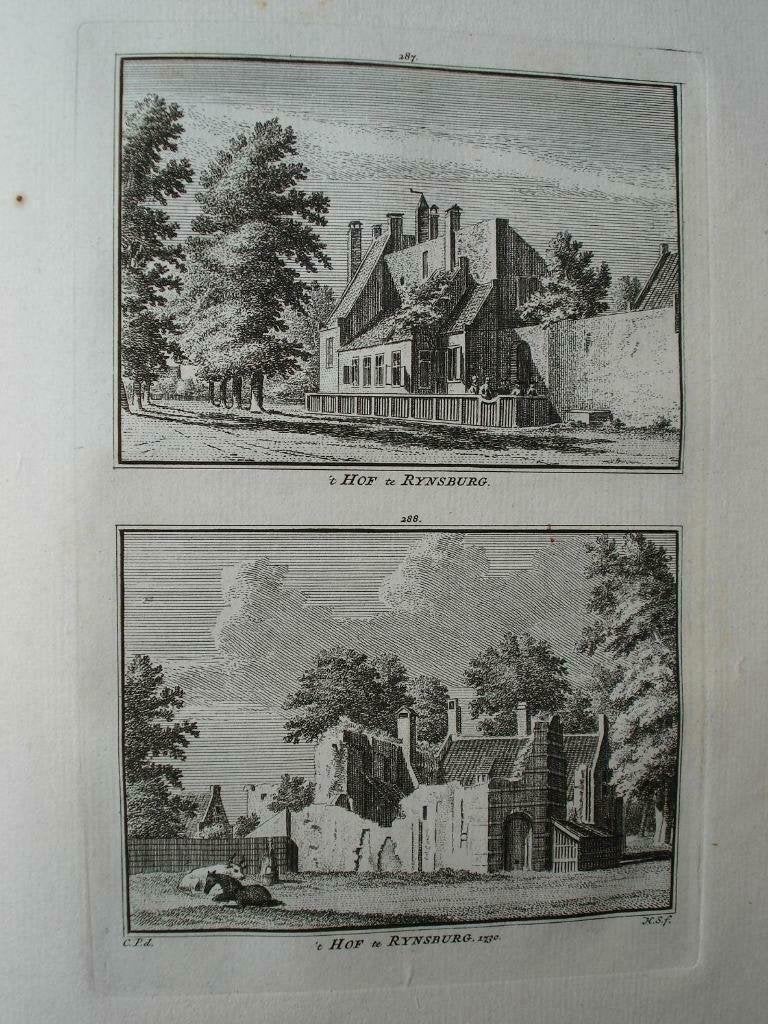 287-288 / Rijnsburg   het  Hof Kopergravure 1750, Antiek en Kunst, Ophalen of Verzenden