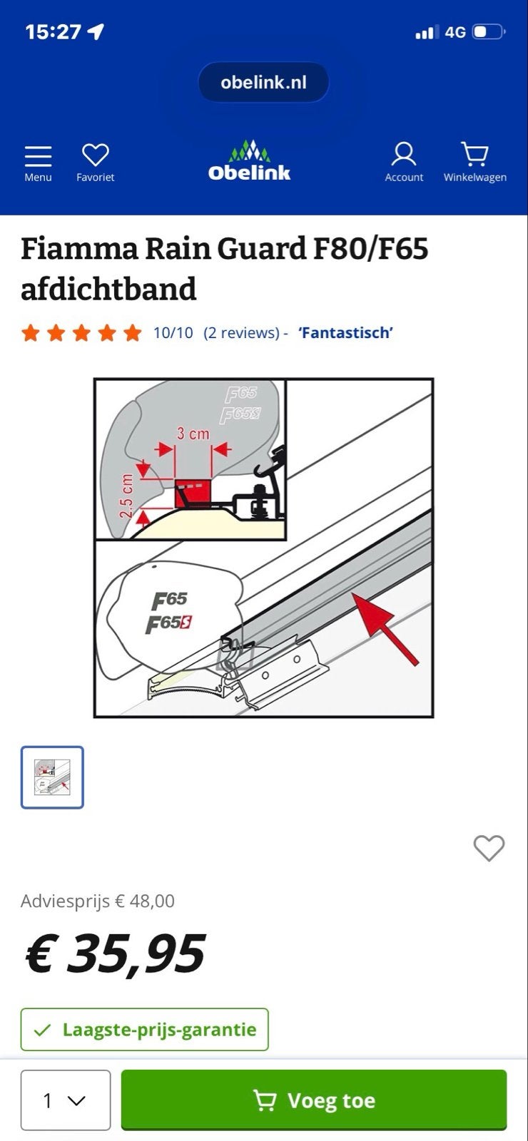 Fiamma Rain Guard F80/F65 afdichtband - 450 cm, Ophalen of Verzenden, Nieuw