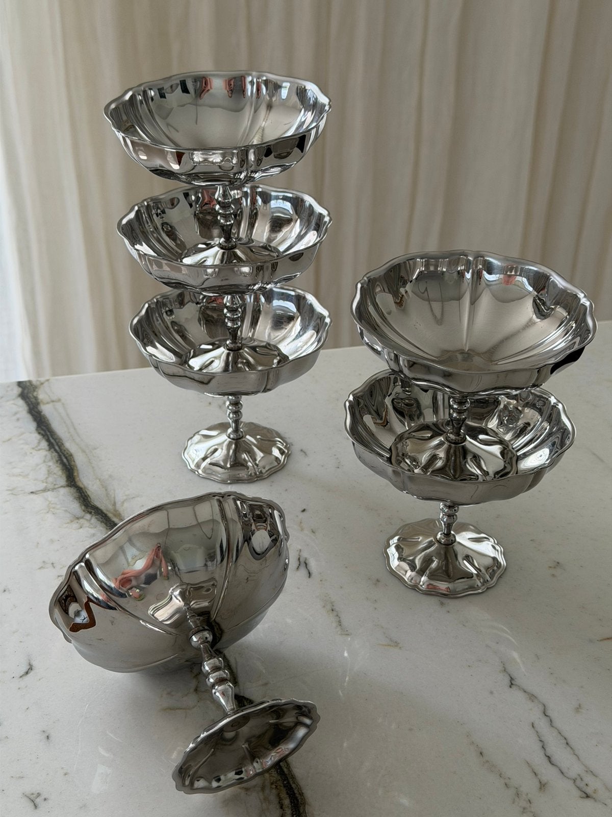 Vintage inox rvs staal flower vlinder ijs champagne coupes, Ophalen of Verzenden, Gebruikt, Overige materialen, Overige stijlen