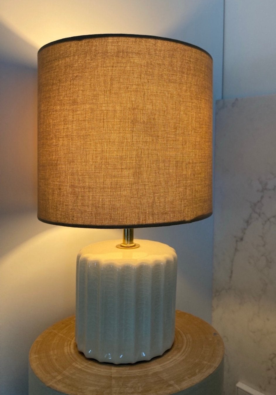 😍Linnen beige tafellamp goud keramiek geglazuurd lampenvoet, Beige, Textiel, Ophalen of Verzenden, Design