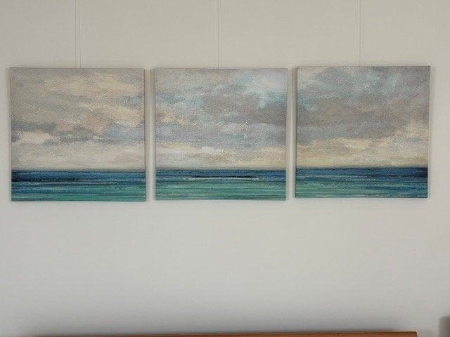 Canvas zeezicht 3-luik, Huis en Inrichting, Ophalen of Verzenden, Zo goed als nieuw, 50 tot 75 cm, Schilderij