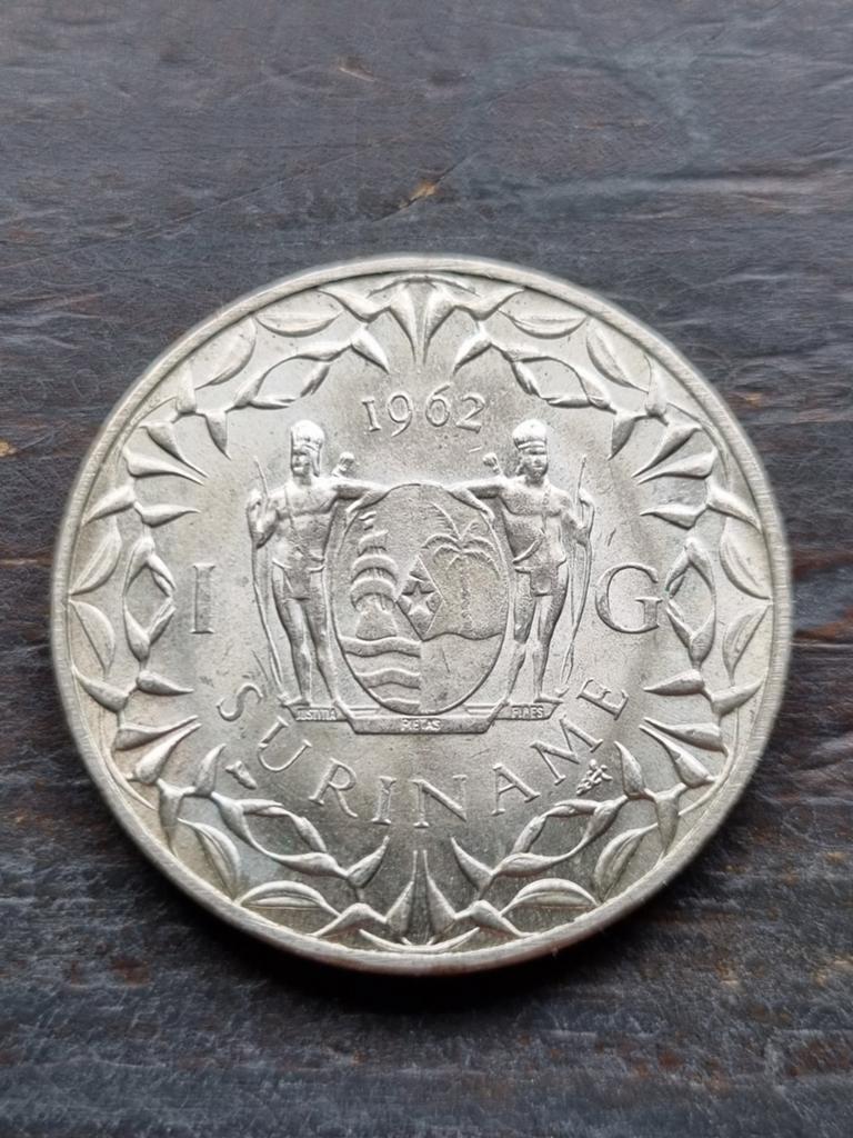 1 Gulden Juliana 1962 Suriname, 1 gulden, Koningin Juliana, Zilver, Ophalen of Verzenden