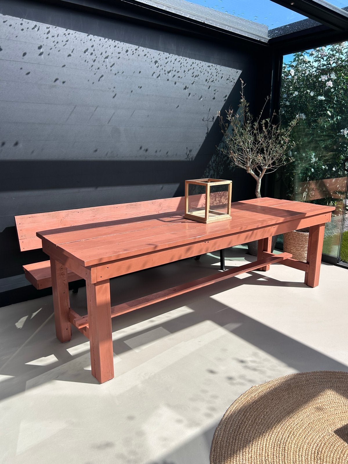 Tuintafel en Tuinbank - Douglas - Terracotta - 250x80, Ophalen, Gebruikt, Rechthoekig, Hout