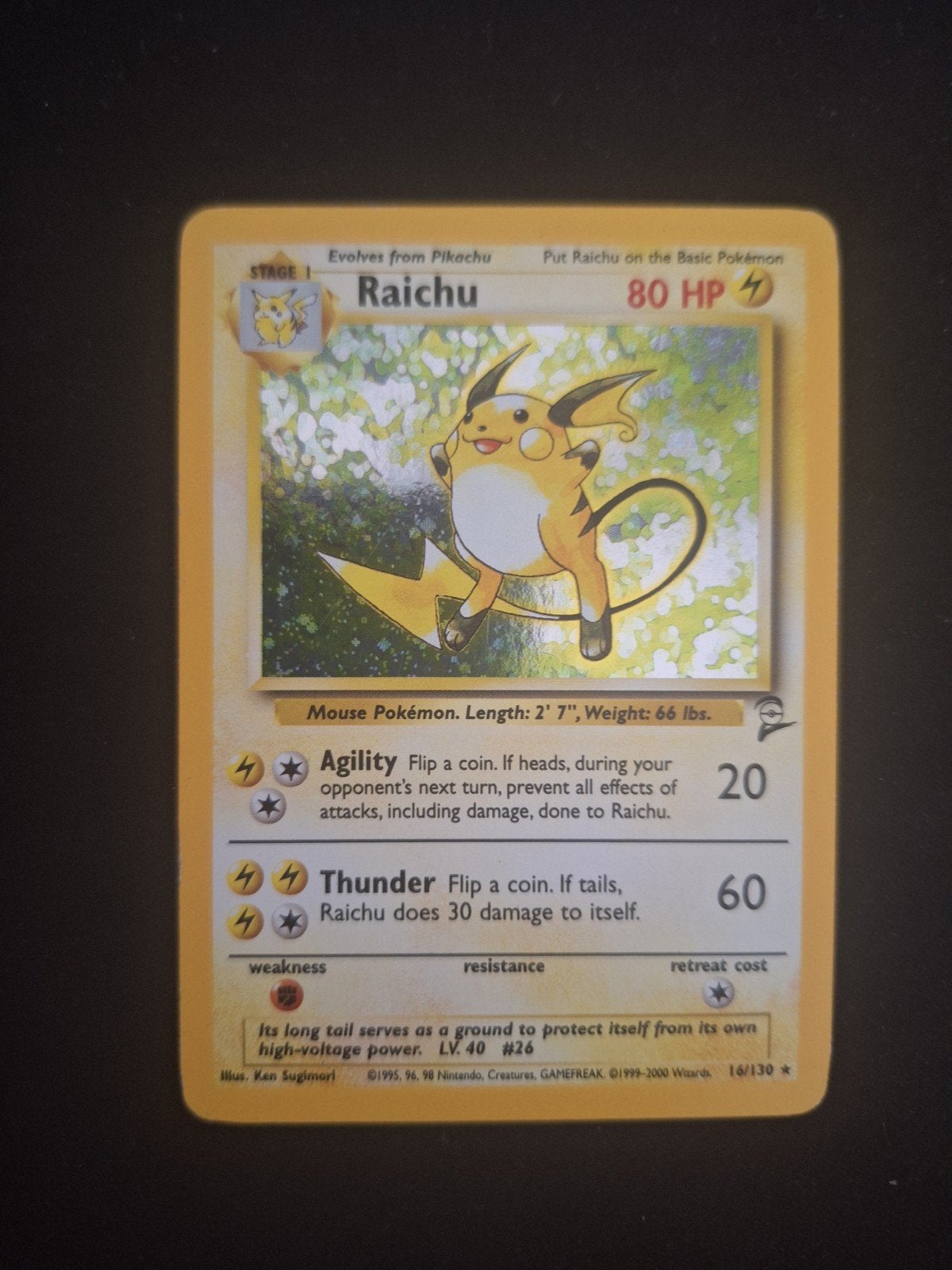 raichu base2 holo - vintage pokemon, Ophalen of Verzenden, Zo goed als nieuw