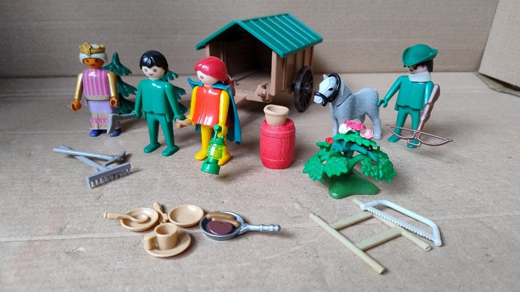 Playmobil set Zigeuners, 4 poppetjes, kar, paard accessoires, Ophalen of Verzenden, Gebruikt, Losse onderdelen