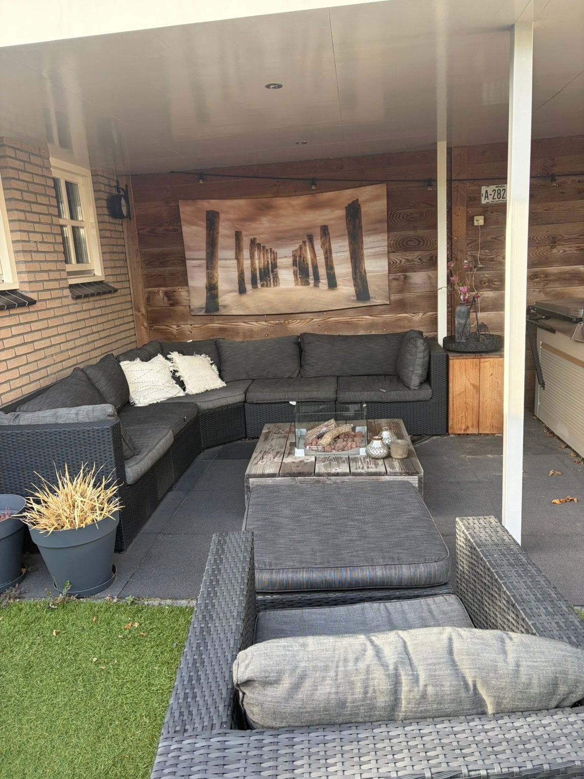 Loungeset met haard tafel op gas, Tuin en Terras, Ophalen, Zo goed als nieuw