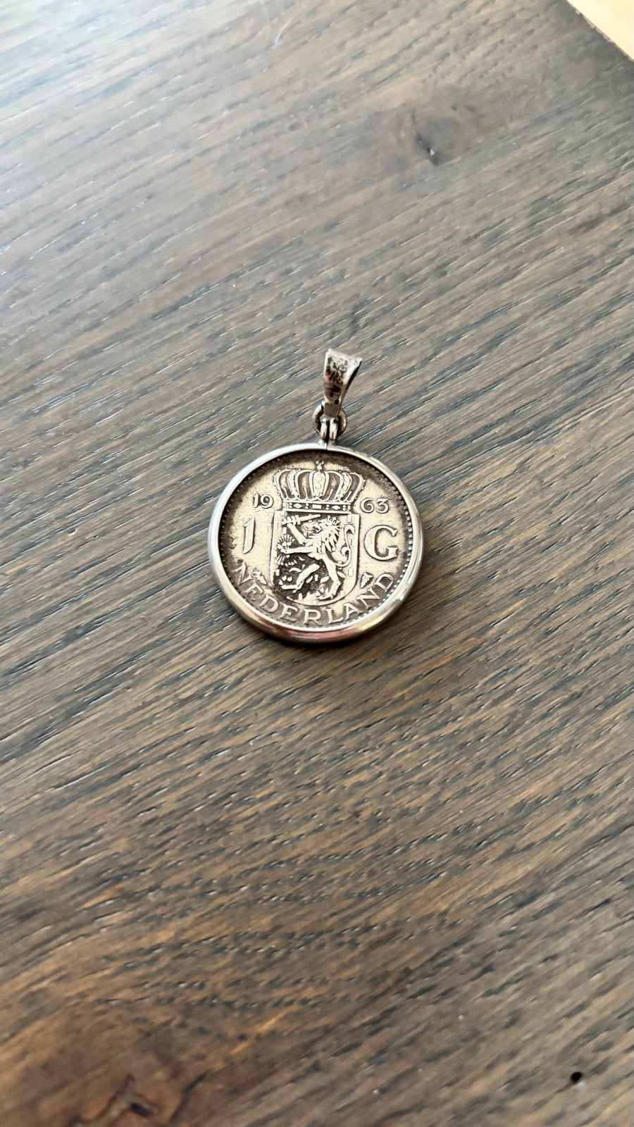 Zilveren munt hanger 1 Gulden Juliana 1963, Ophalen of Verzenden, Gebruikt, Zilver