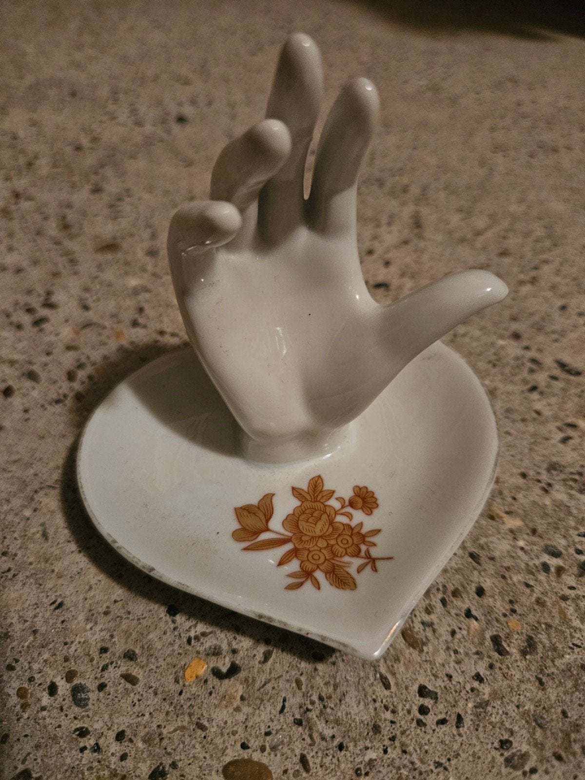 Vintage porseleinen ringhouder in handvorm met bloemen, Ophalen of Verzenden