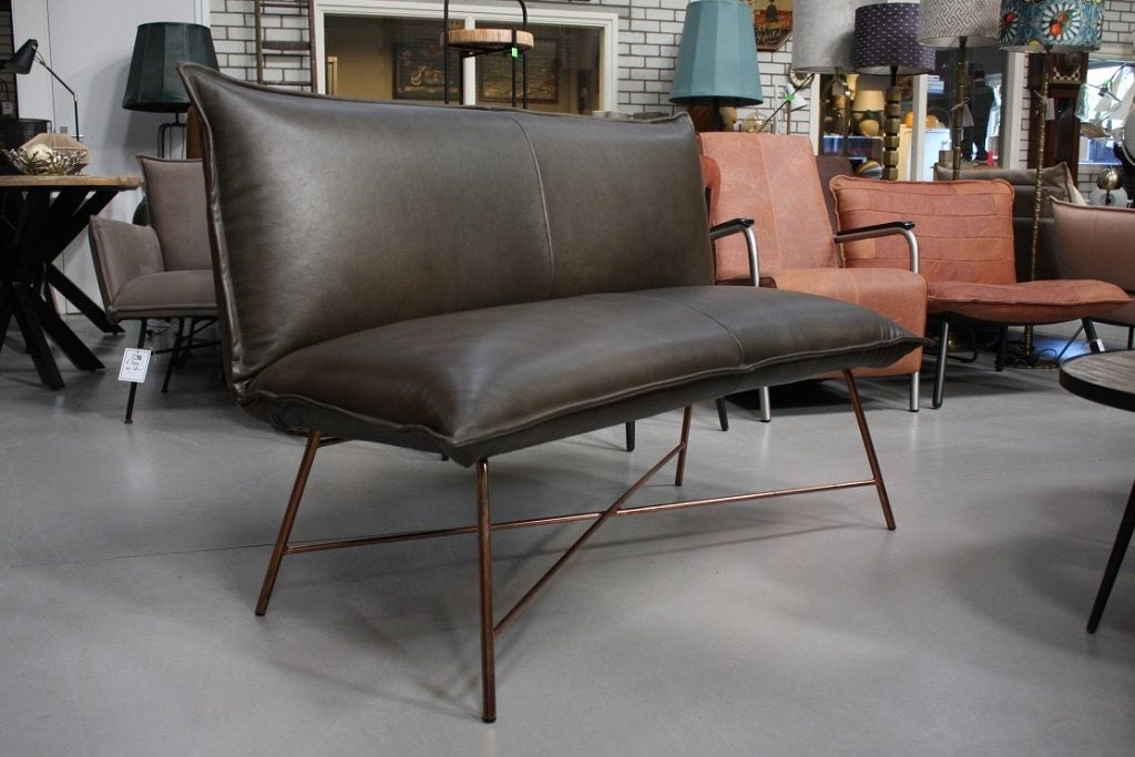 Luxe eetkamerbank Vidar Jess Design koper leer donkerbruin