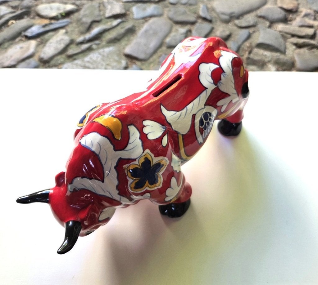 STIER - KERAMIEK - HANDBESCHILDERD - ALLOVER PRINT, Ophalen of Verzenden, Zo goed als nieuw, Overige soorten, Beeldje of Figuurtje