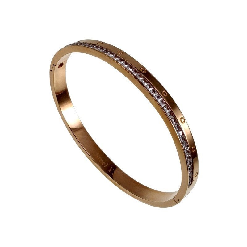 16 tot 18cm Bangle Stijve Armband Dames Roségoudkleurig RVS, Met kristal, Staal, Birgitta-Gracht 33, 6465 EL Kerkrade, Nederland