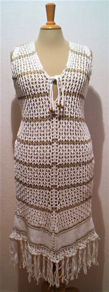 100% katoen Ibiza gehaakte/crochet witte jurk! L, Kleding | Dames, Jurken, Zo goed als nieuw, Maat 42/44 (L), Wit, Onder de knie
