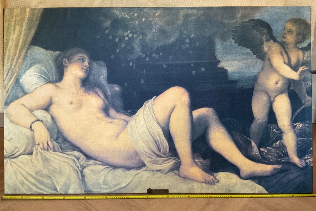 Klassieke voorstelling Venus met Cupido, Antiek en Kunst, Kunst | Schilderijen | Klassiek, Ophalen, Doek, Bijzondere lijst, Klassiek