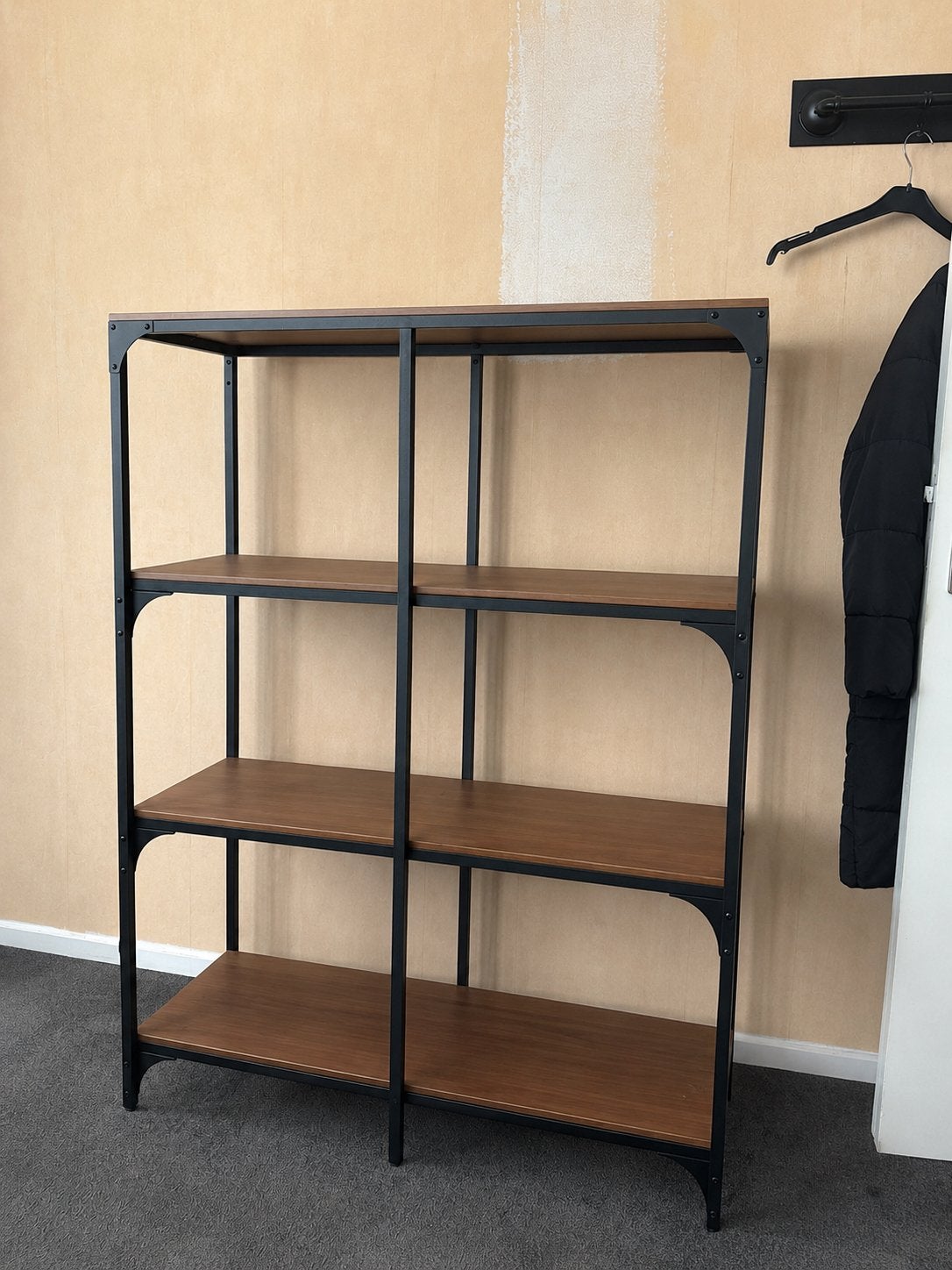 Industriële vakkenkast zwart/houtlook – 100 x 136 cm, Ophalen of Verzenden, Zo goed als nieuw