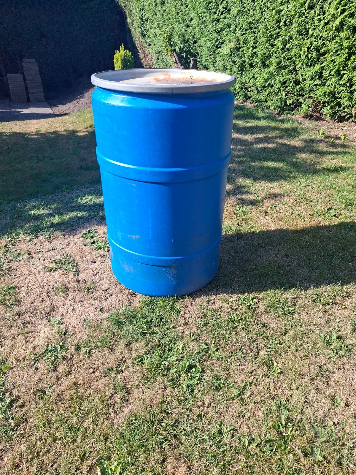 Blauw regenton vat - 200 liter, Tuin en Terras, 150 liter of meer, Ophalen, Gebruikt, Kunststof