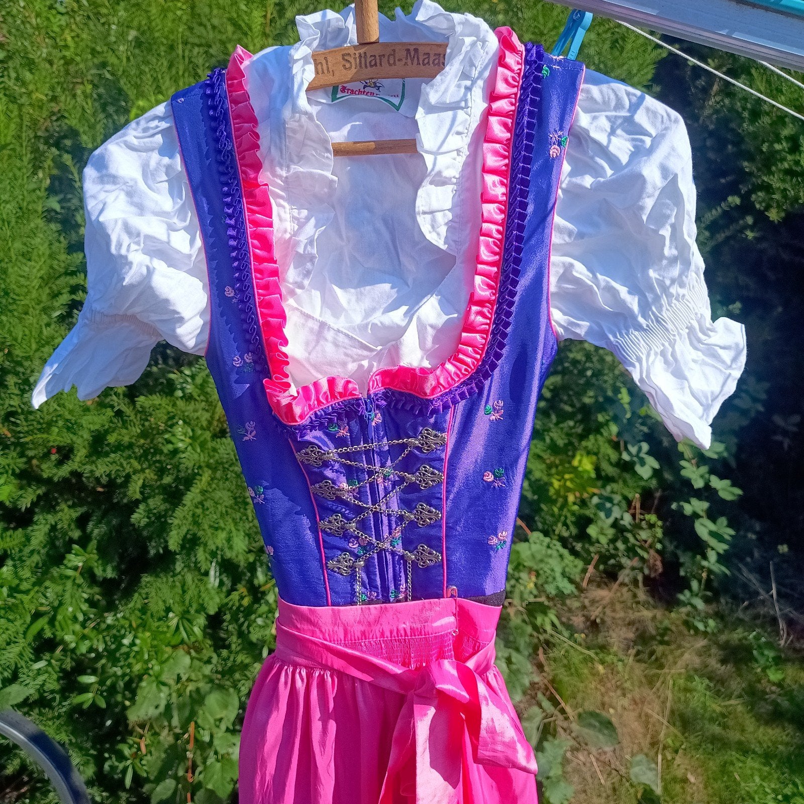 Wenger 32 XS lange dirndl set jurk schort blouse Oktoberfes, Wenger, Ophalen of Verzenden, Maat 34 (XS) of kleiner, Overige thema's