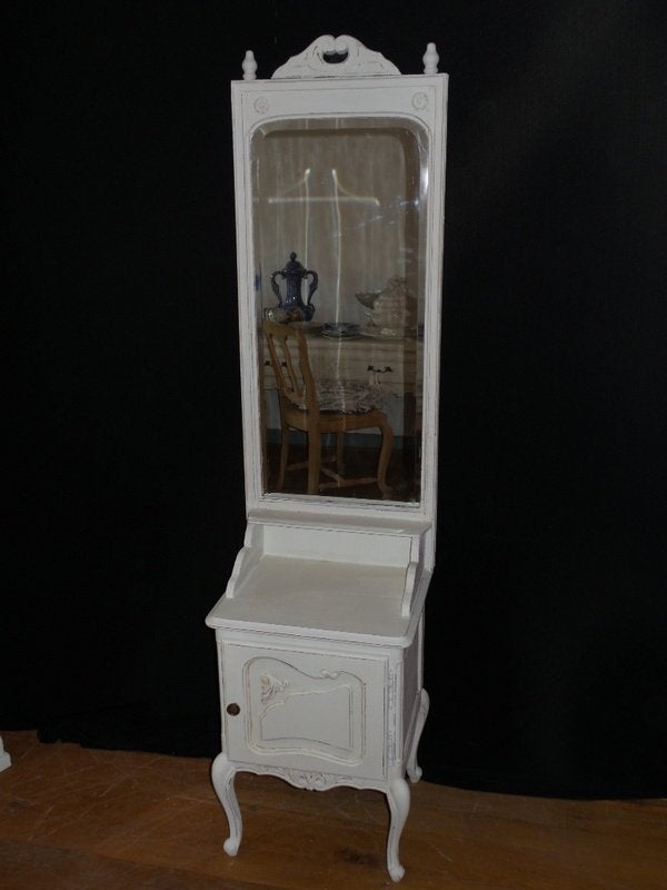 Queen ann kast met grote vaste spiegel met kuif gerestyled, Ophalen, Gebruikt, 65 cm of meer, 70 cm of meer