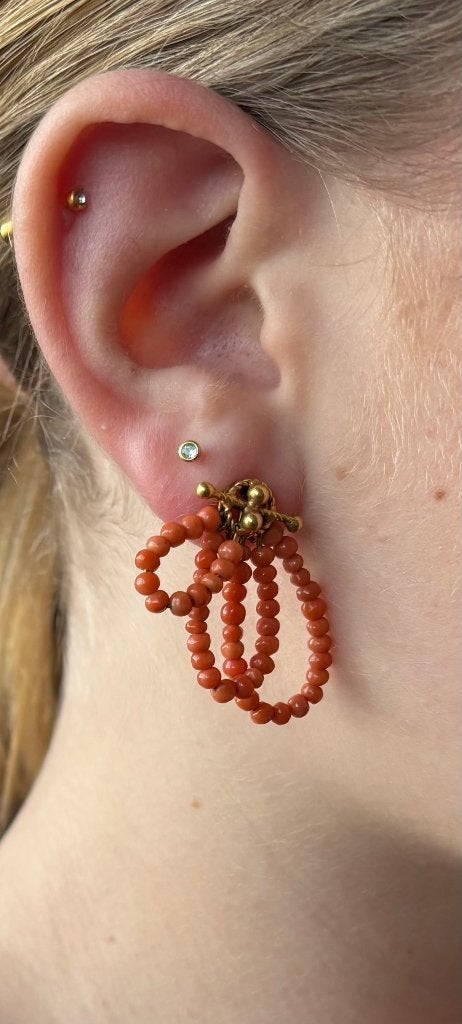 Bloedkoraal antiek set 14k gouden oorbellen dames vintage