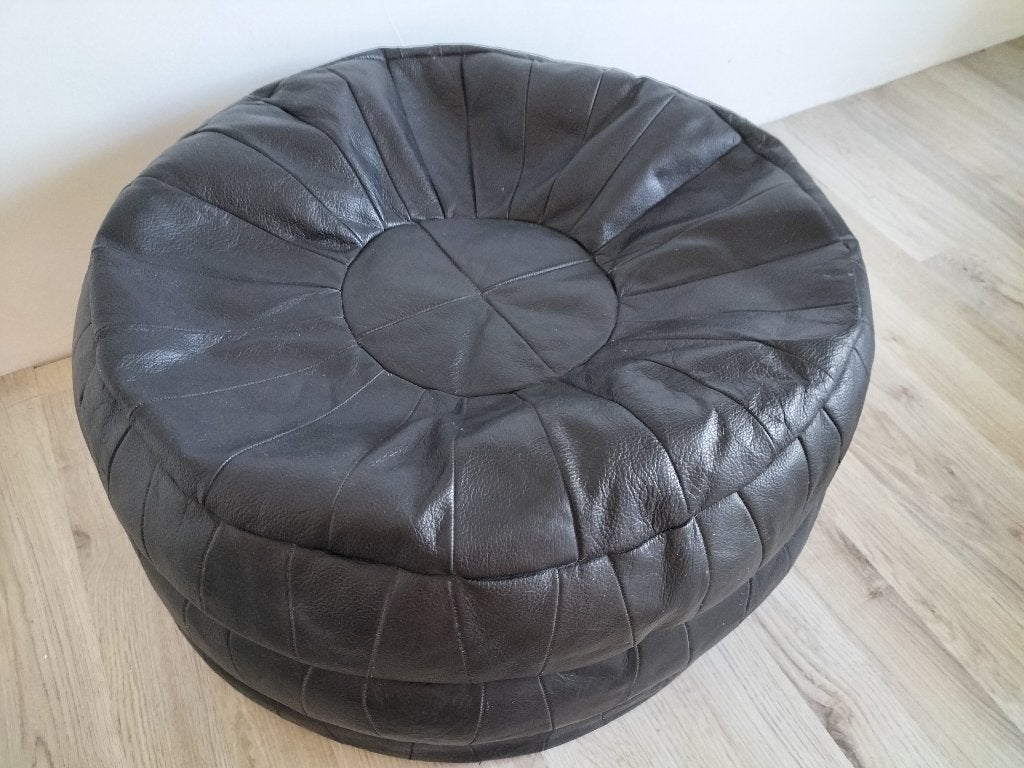 Leer poef, Ophalen, Minder dan 50 cm, Rond, Zo goed als nieuw