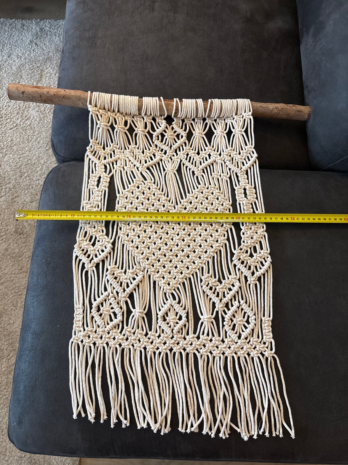 Handgemaakte Macramé Wandhanger - Boho Stijl, Beige, Ophalen of Verzenden, Zo goed als nieuw, Natuurlijk materiaal