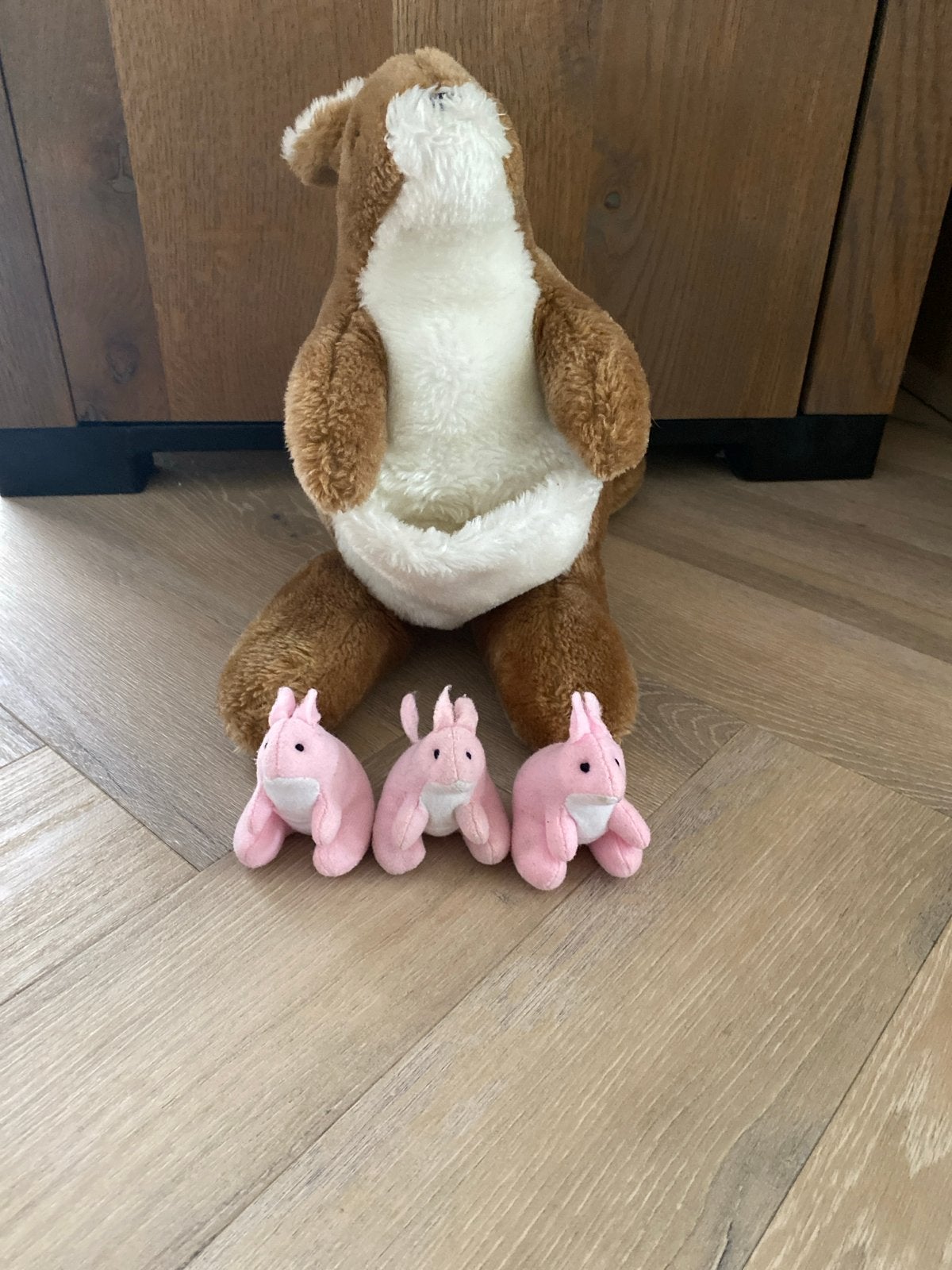 Kangoeroe knuffel met 3 baby's in buidel, Overige typen, Ophalen of Verzenden, Zo goed als nieuw, Middelgroot (20 tot 80 cm)