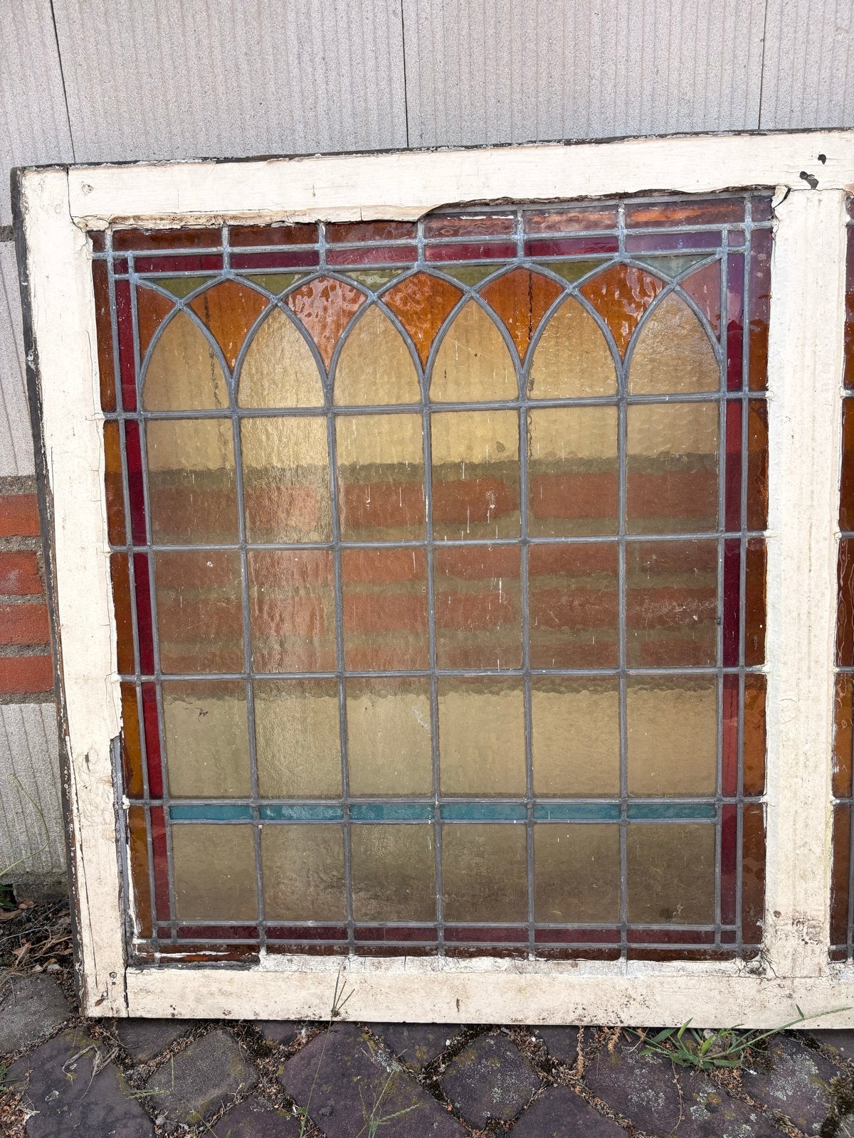 Glas in lood raam 90x150 cm - opknapper, Ophalen, Gevelraam of Ruit, Gebruikt, Glas in lood