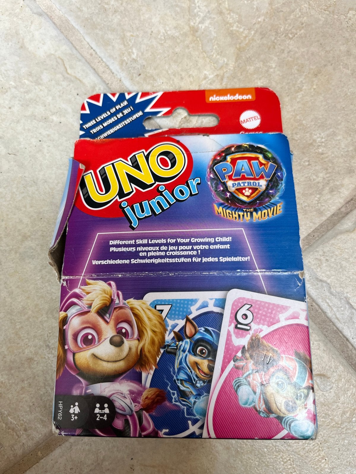 UNO Junior Paw Patrol Kaartspel - The Mighty Movie Editie, Hobby en Vrije tijd, Een of twee spelers, Ophalen, Gebruikt