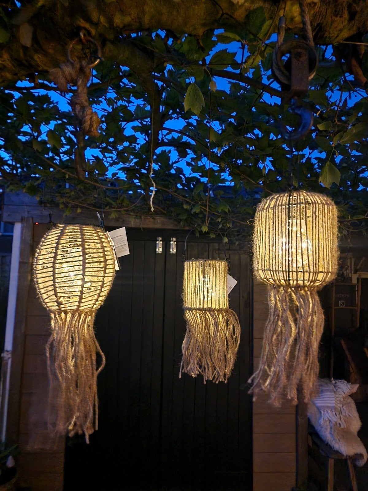 Set van 3 Solar Hanglampen - boho Stijl, Minder dan 50 watt, Ophalen of Verzenden, Zo goed als nieuw, Hanglamp