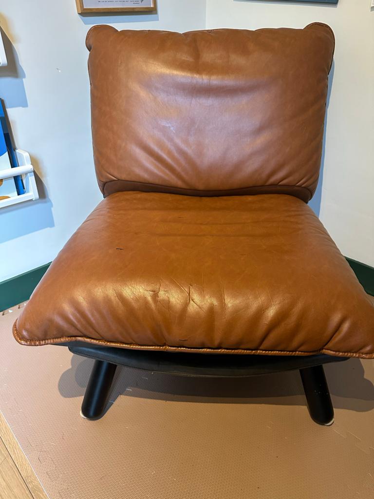 Zuiver Lazy Sack fauteuil met poef - Cognac leer, Ophalen, Gebruikt, Bruin, Leer