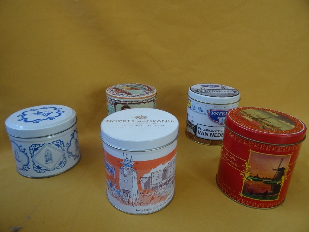 Stroopwafel blikken 5 stuks vintage stroopwafelblik, Ophalen of Verzenden, Gebruikt, Overige