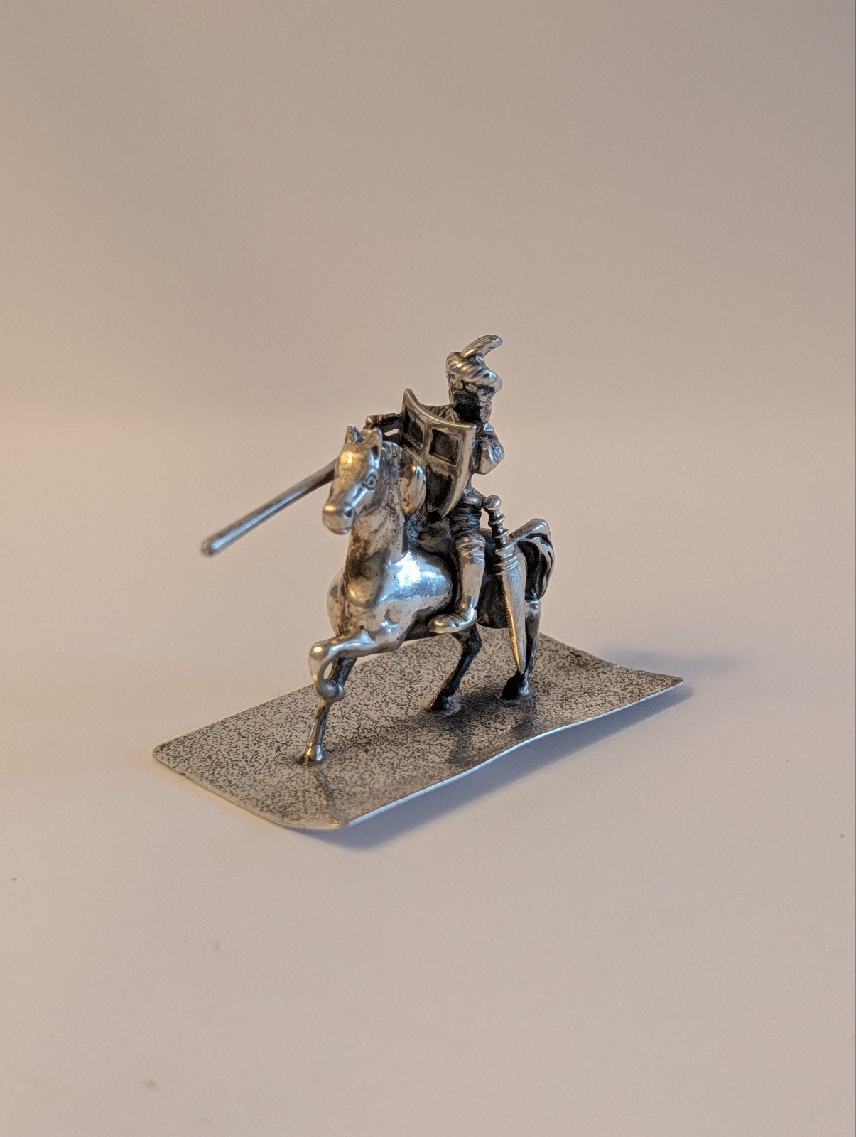 Zilveren Miniatuur: Rijdende Ridder met Lans en Schild, Ophalen of Verzenden, Zilver