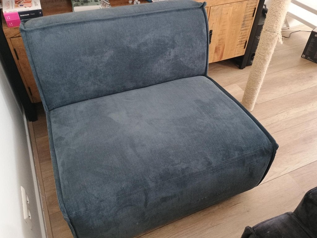 Comfortabele ribstof fauteuil - blauw - 90 cm breed, Ophalen, Gebruikt, Eenpersoons, Modern, Industrieel