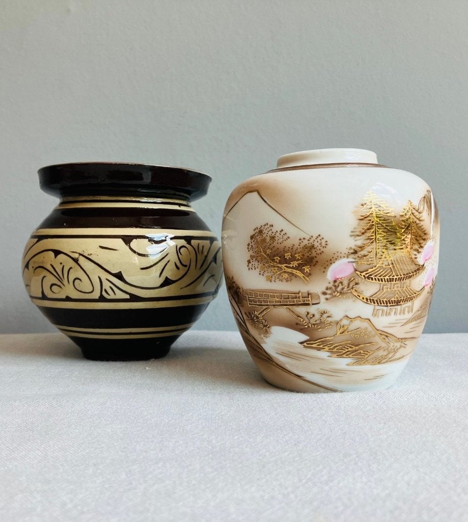 Vintage gemberpotten Satsuma Japan en Sarawak Maleisie bruin, Ophalen of Verzenden