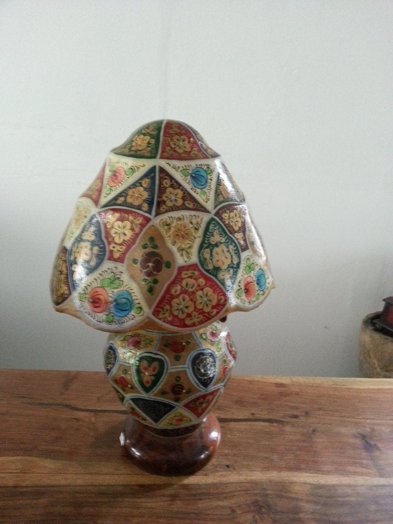 Oosterse handgeschilderde paddestoel lamp, Ophalen, Zo goed als nieuw, Oosters, Bohemien, Handgeschilderd