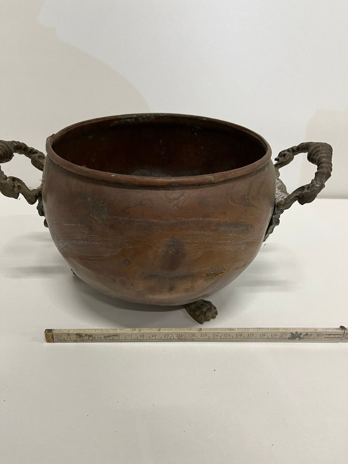Antieke Koperen Pot met Bronzen Handvatten, Ophalen, Koper