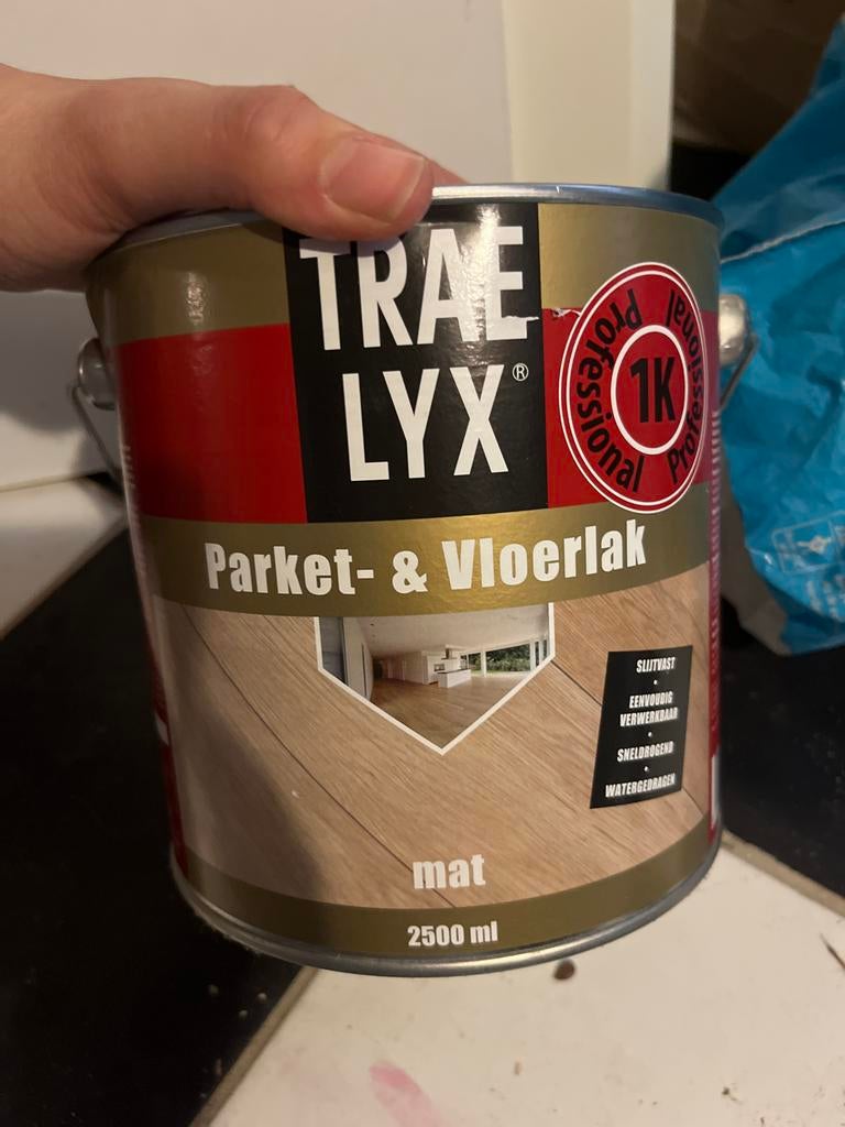 Ongeopende Parketlak Trae Lyx Mat 2500 ml, Wit, Nieuw, Ophalen of Verzenden, Lak