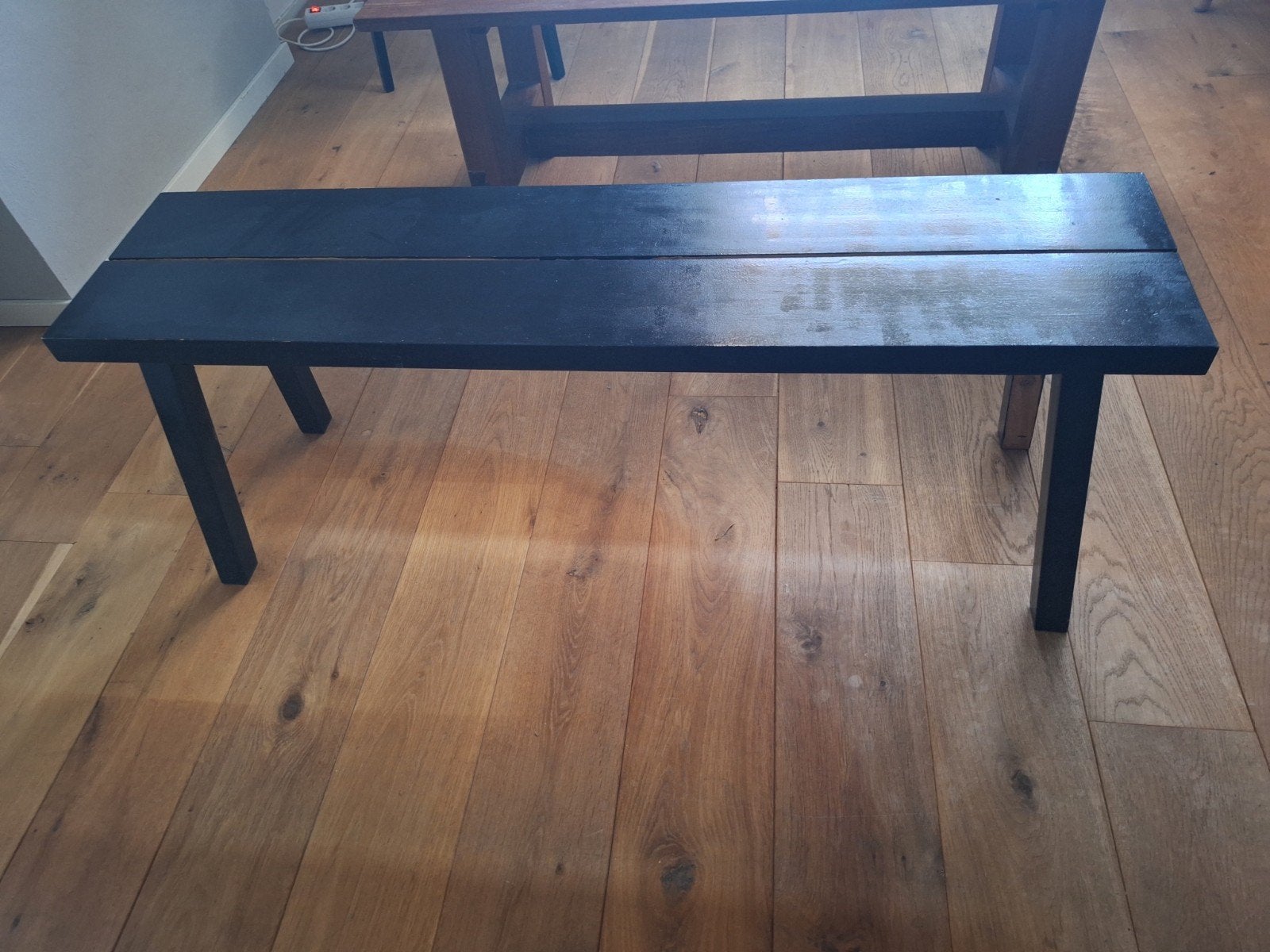 Mooi stevig zwart houten IKEA bankje, Ophalen, Gebruikt, Tweepersoons, Minder dan 150 cm